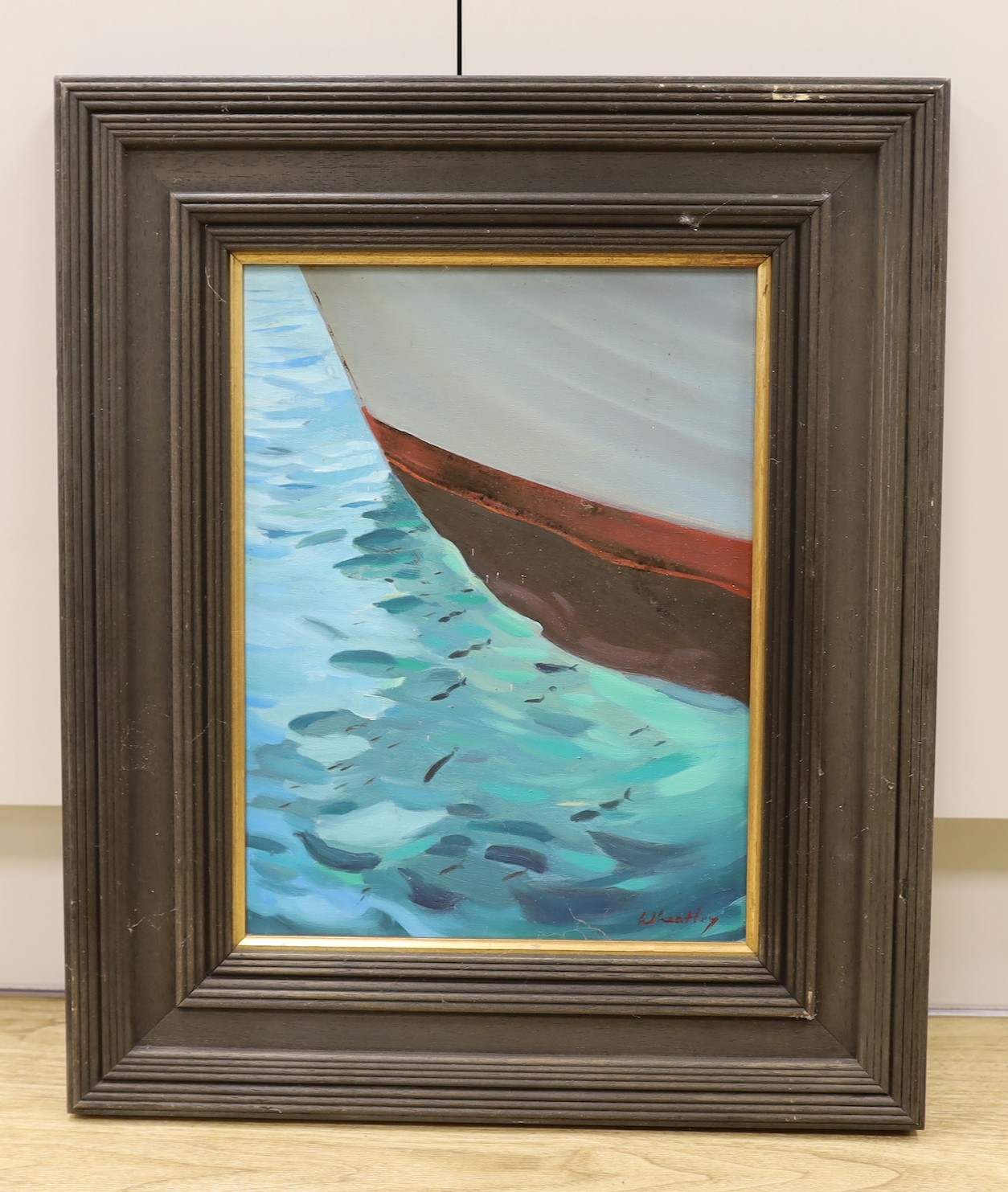 Wheatley, oil on board, Fish beneath the hull of a boat, signed, 38 x 29cm